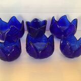Six cobalt blue interlocking candle holders