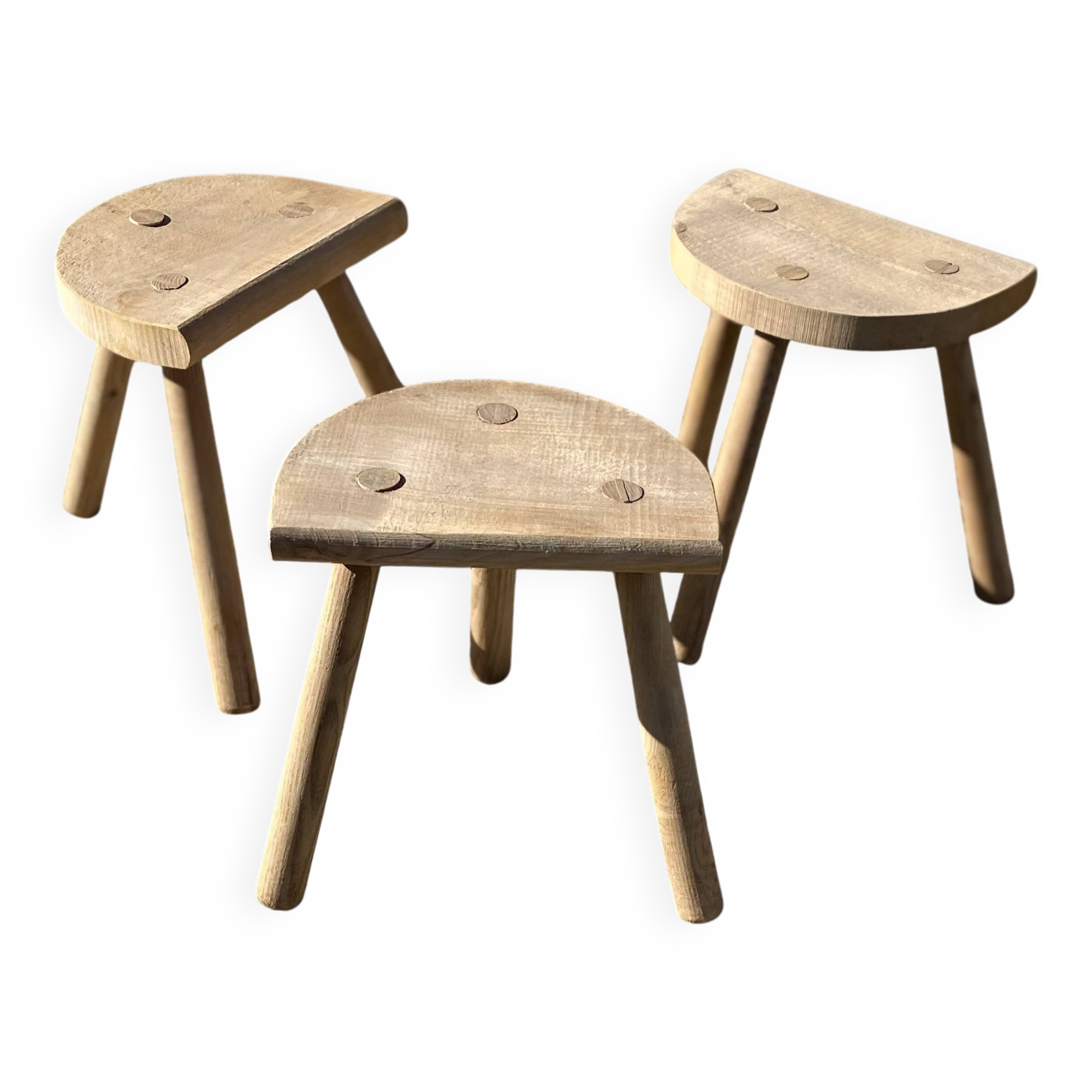 Set of 3 mountain-style half-moon tripod stools