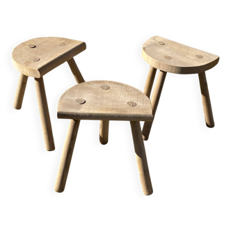 Set of 3 mountain-style half-moon tripod stools
