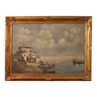 Tableau signé paysage marin du 20ème siècle