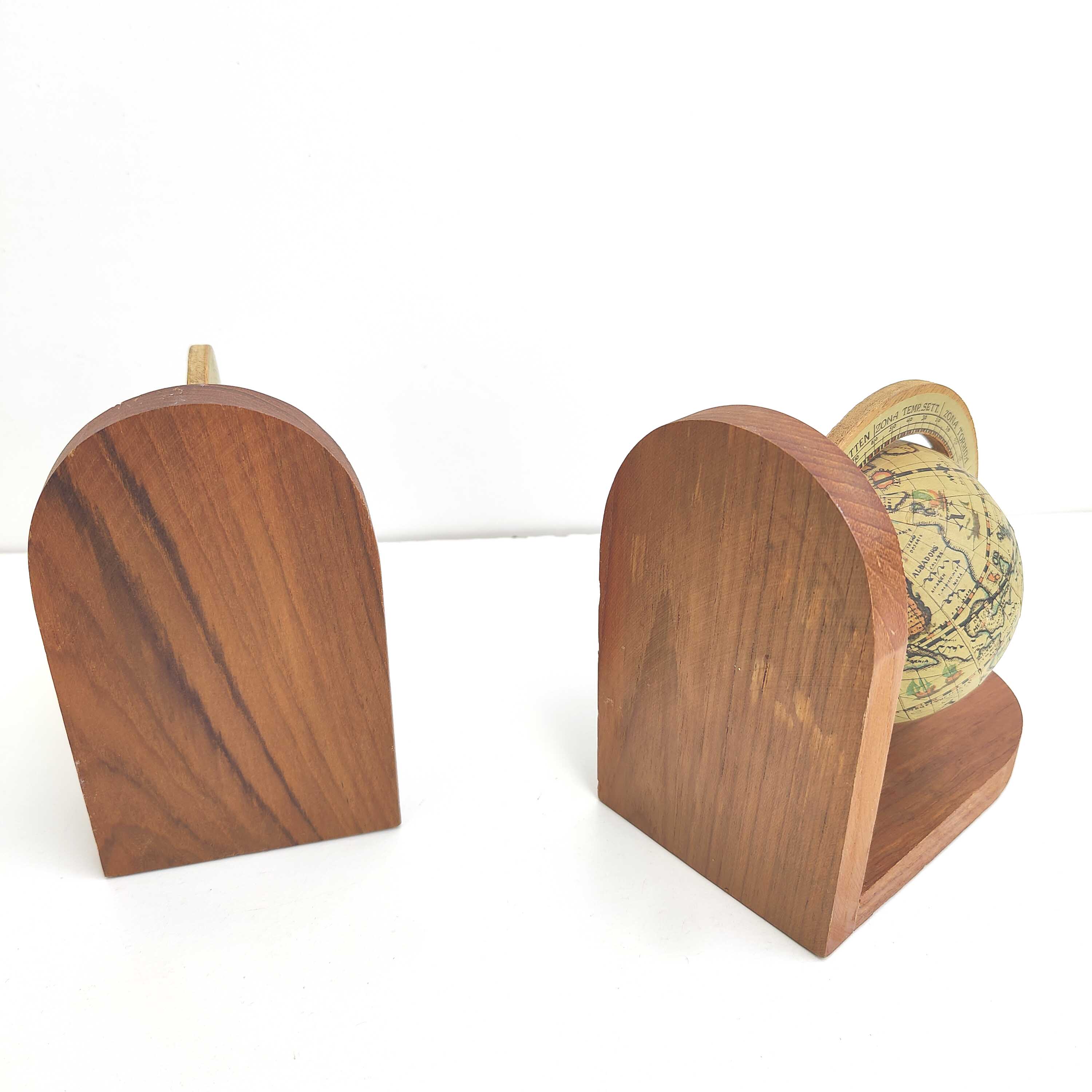 Pair of bookends globe world map wood paper