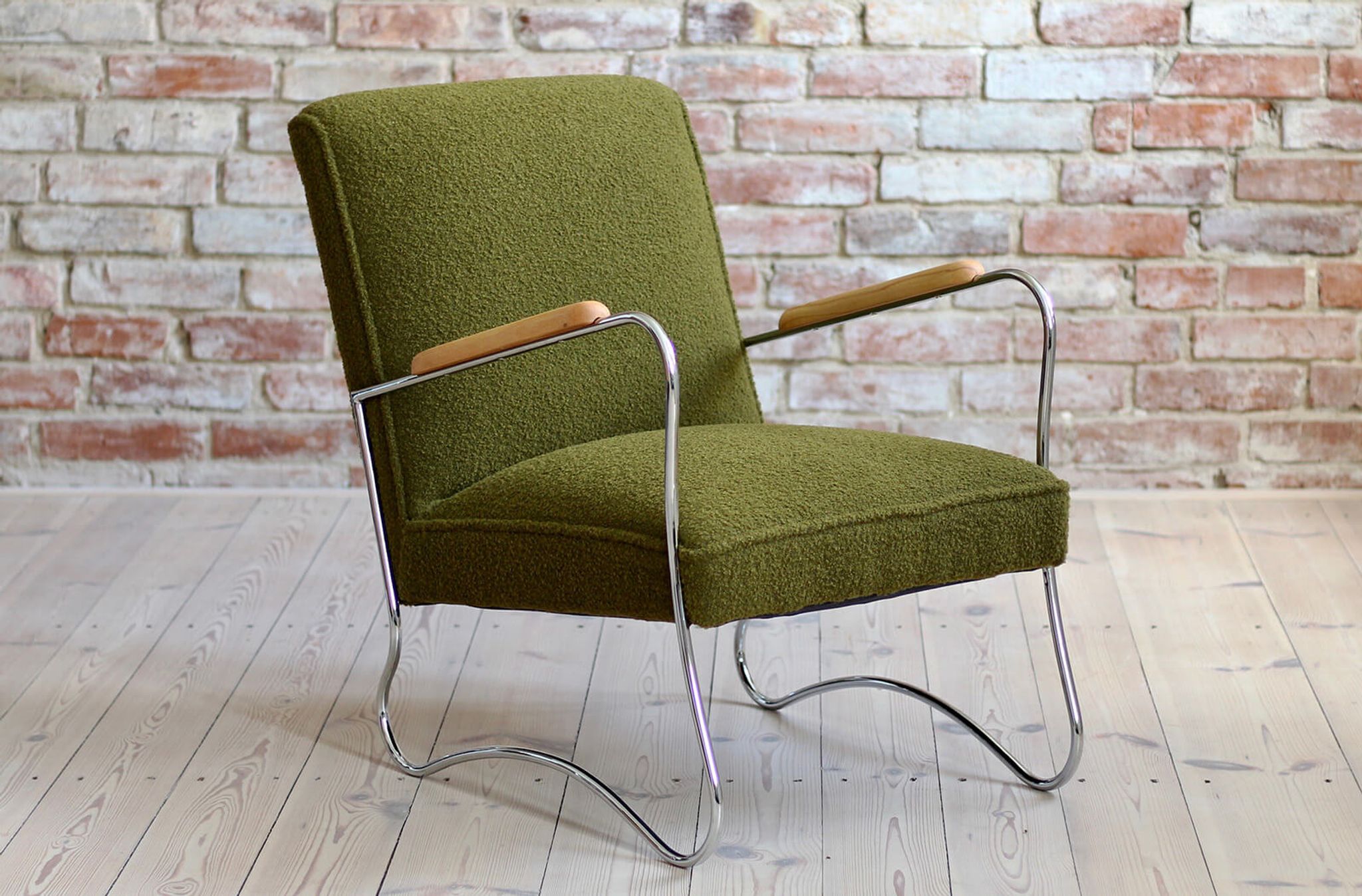 Bauhaus style armchairs, 1950s, polish design, kvadrat reupholstery, set of 2