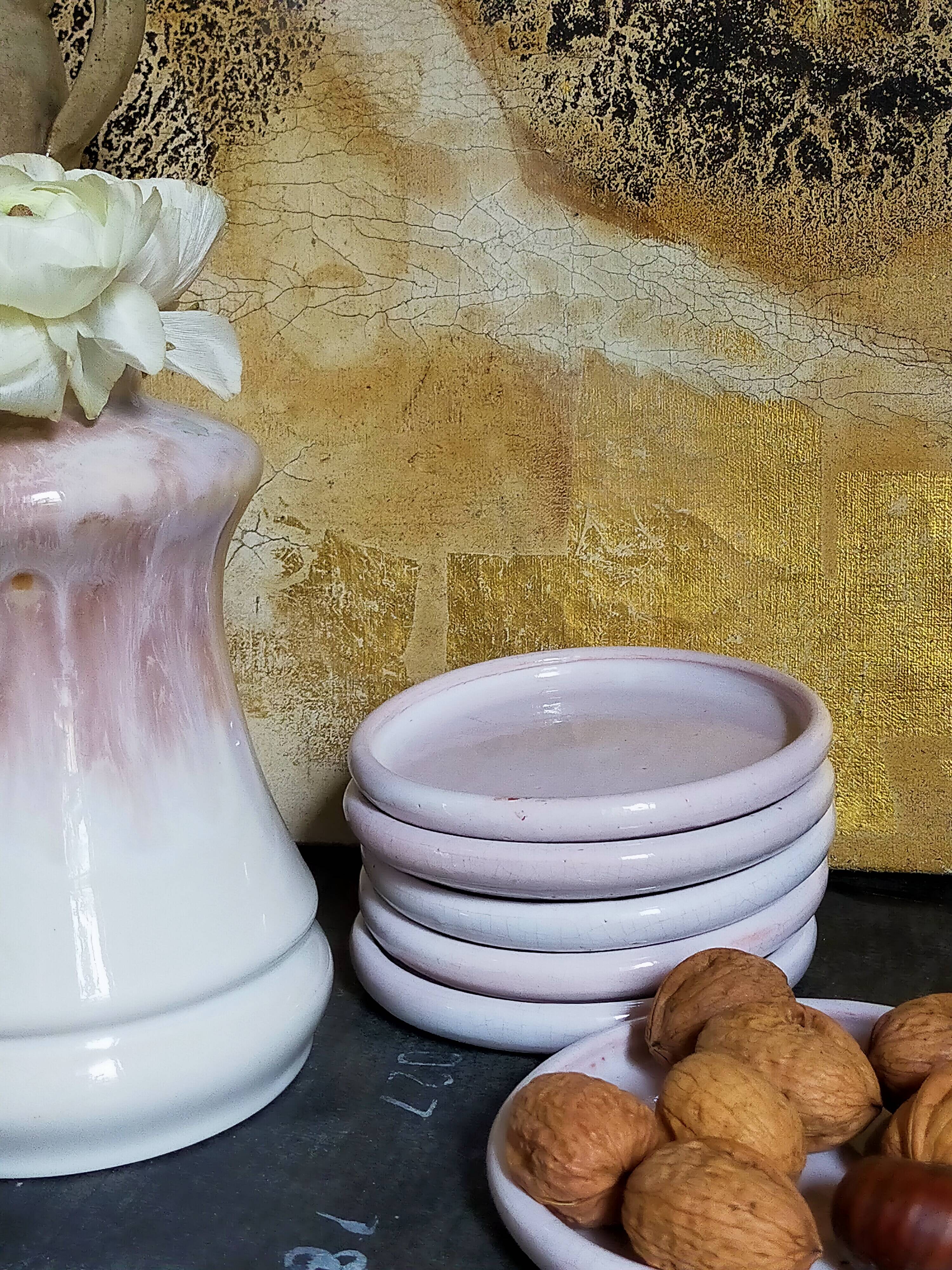 Six antique enamelled earth cut-cups