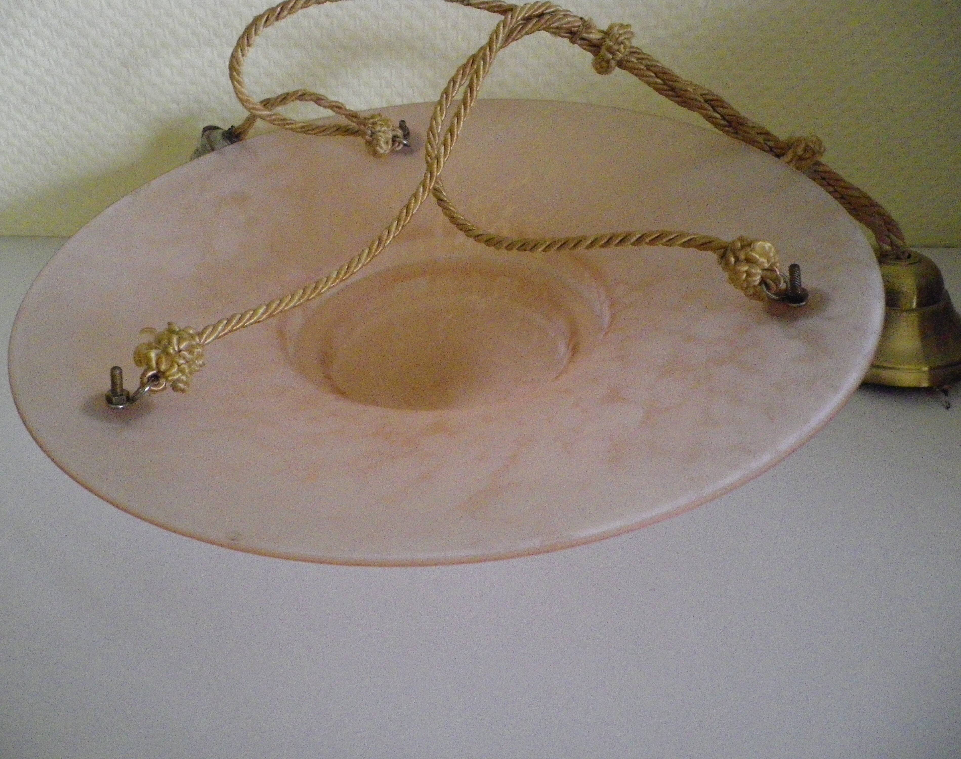 Suspension with Gradient Pink Shade and Braided Rope, 1940s