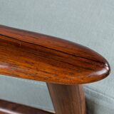 Danish 3 seater sofa in Rosewood and new fabric by Grete Jalk for Poul Jepessen 1960.