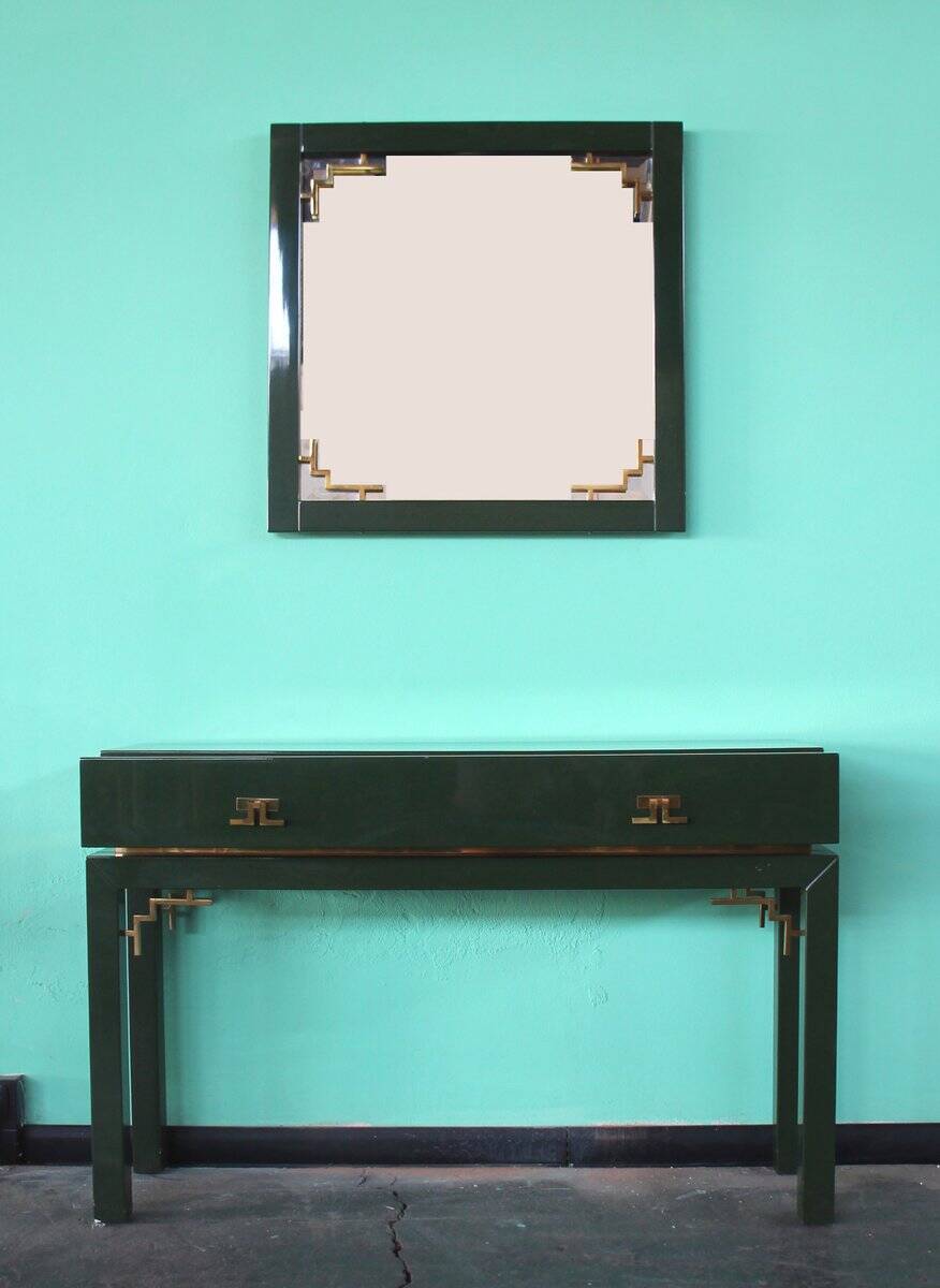 Emerald Green Console with Mirror, Italy, Set of 2