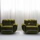 Three seater sofa and armchairs dining set by Adriano Piazzesi, reupholstered olive velvet