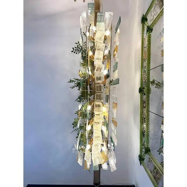 Monumental Rectangular Strip Listelli Murano Glass Chandelier by Simoeng