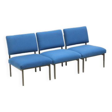 3x Fauteuils bleus vintage des années 1970