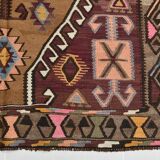 Grand Tapis Kilim Vintage Long & Large, Motifs Tribaux Géométriques