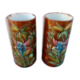 Pair of Palissy style vases school tours reliefs parrots