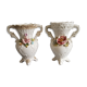 White dabbling vases with capodimonte porcelain floral decoration