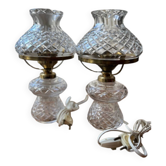 Paire de lampes en verre et laiton