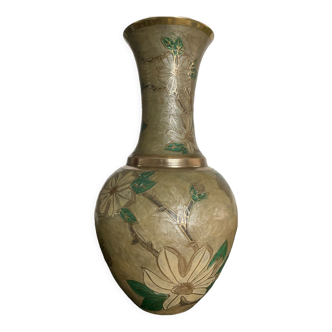 Vintage vase in solid bronze and cloisonné enamel