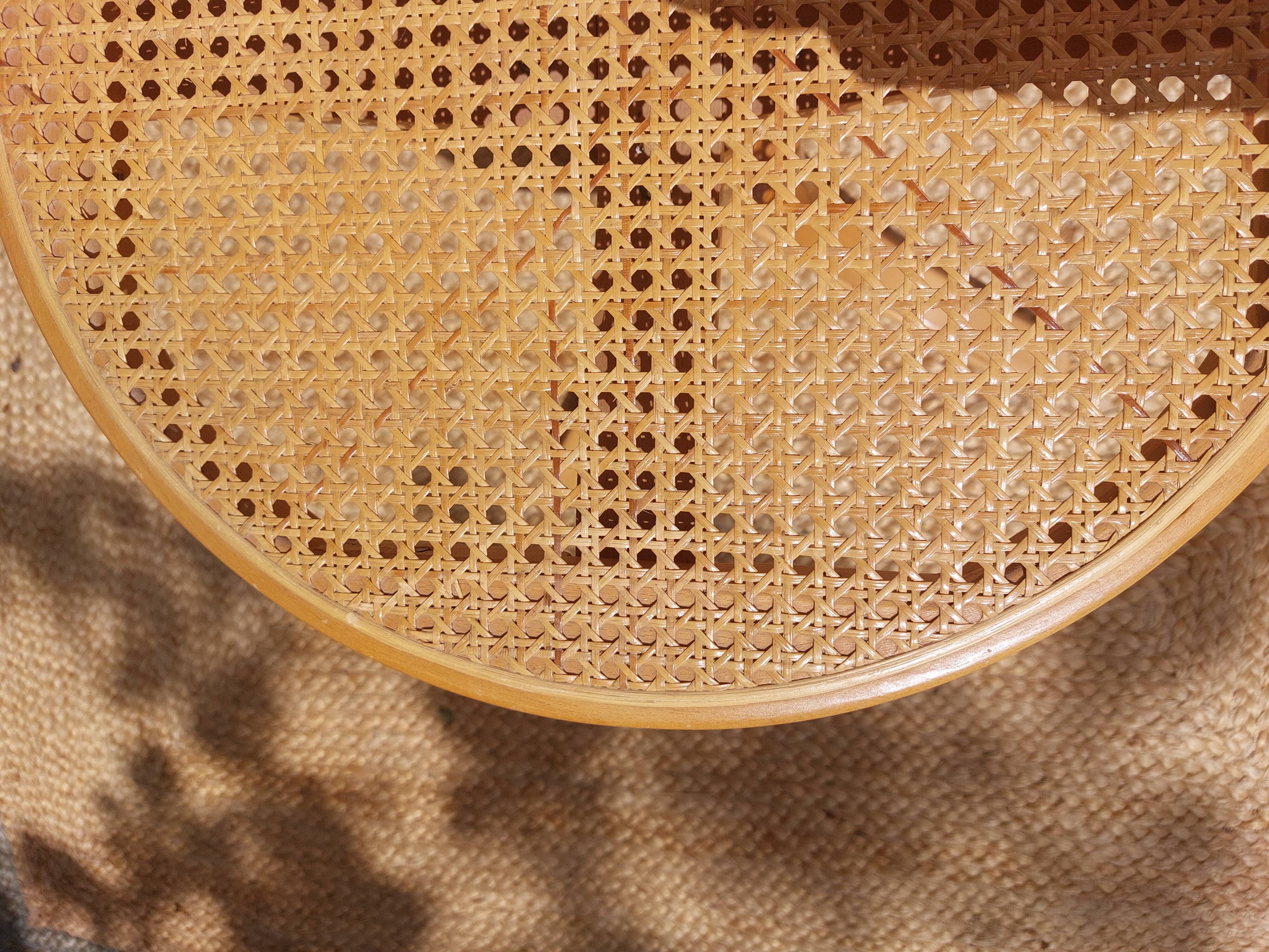 fauteuil tournant bois et cannage, vintage