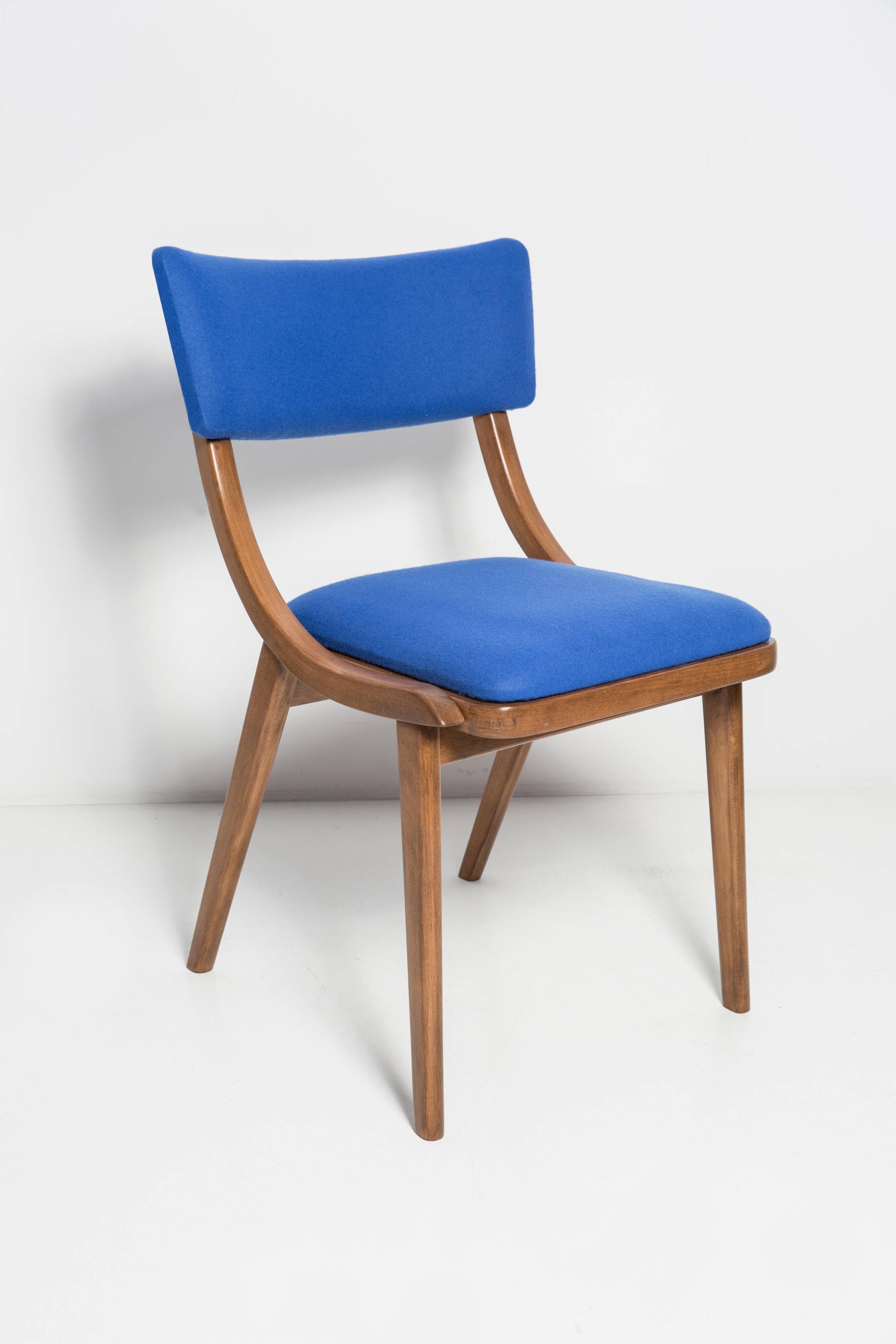 Bumerang Chair Mid-Century Modern, Royal Blue Wool, Poland, 1960s