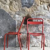 Pair of tolix T1 chairs in red metal by Xavier Pauchard - vintage 1960