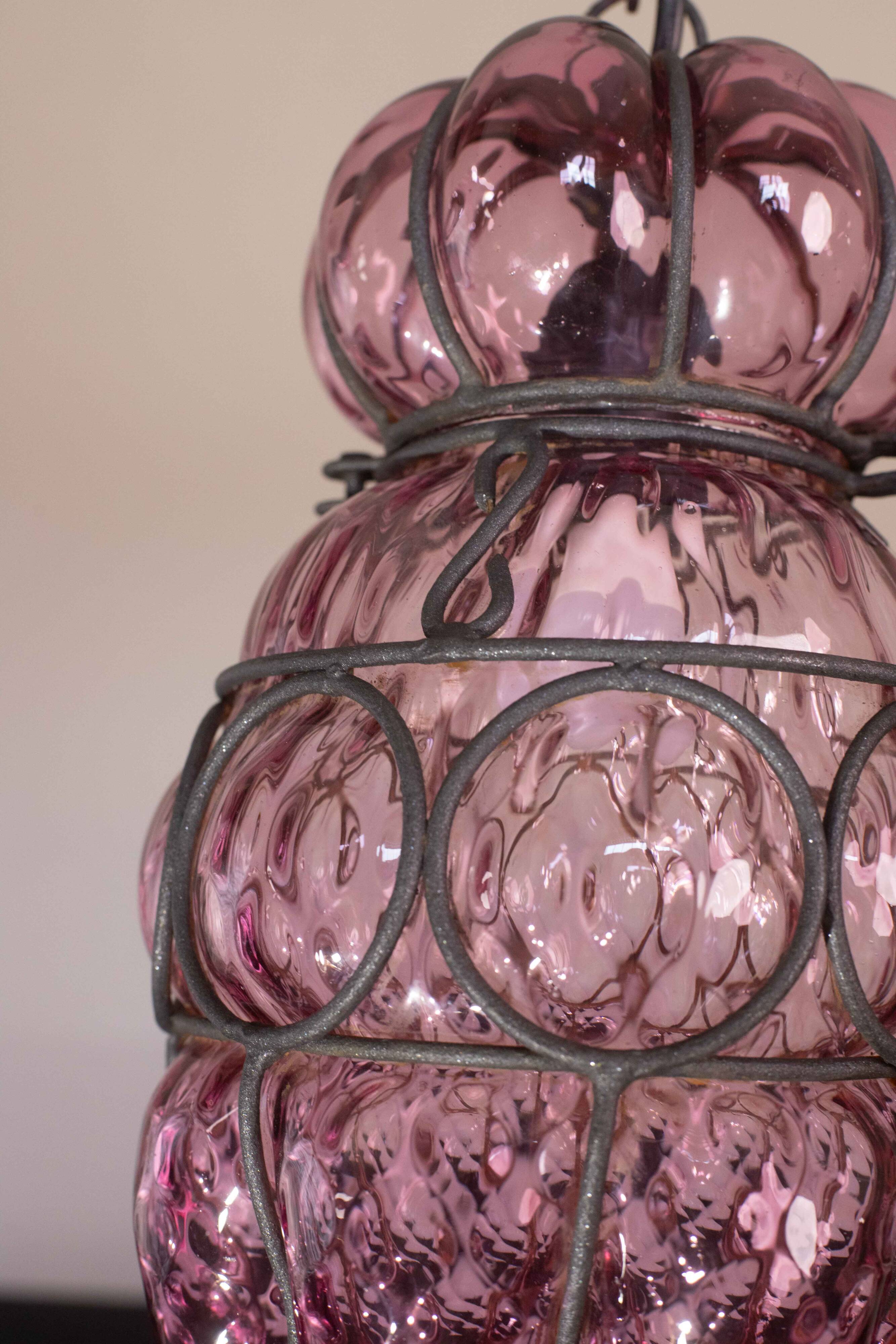Plum colour Venetian Lantern, Seguso Murano Glass, Italy, 1950s