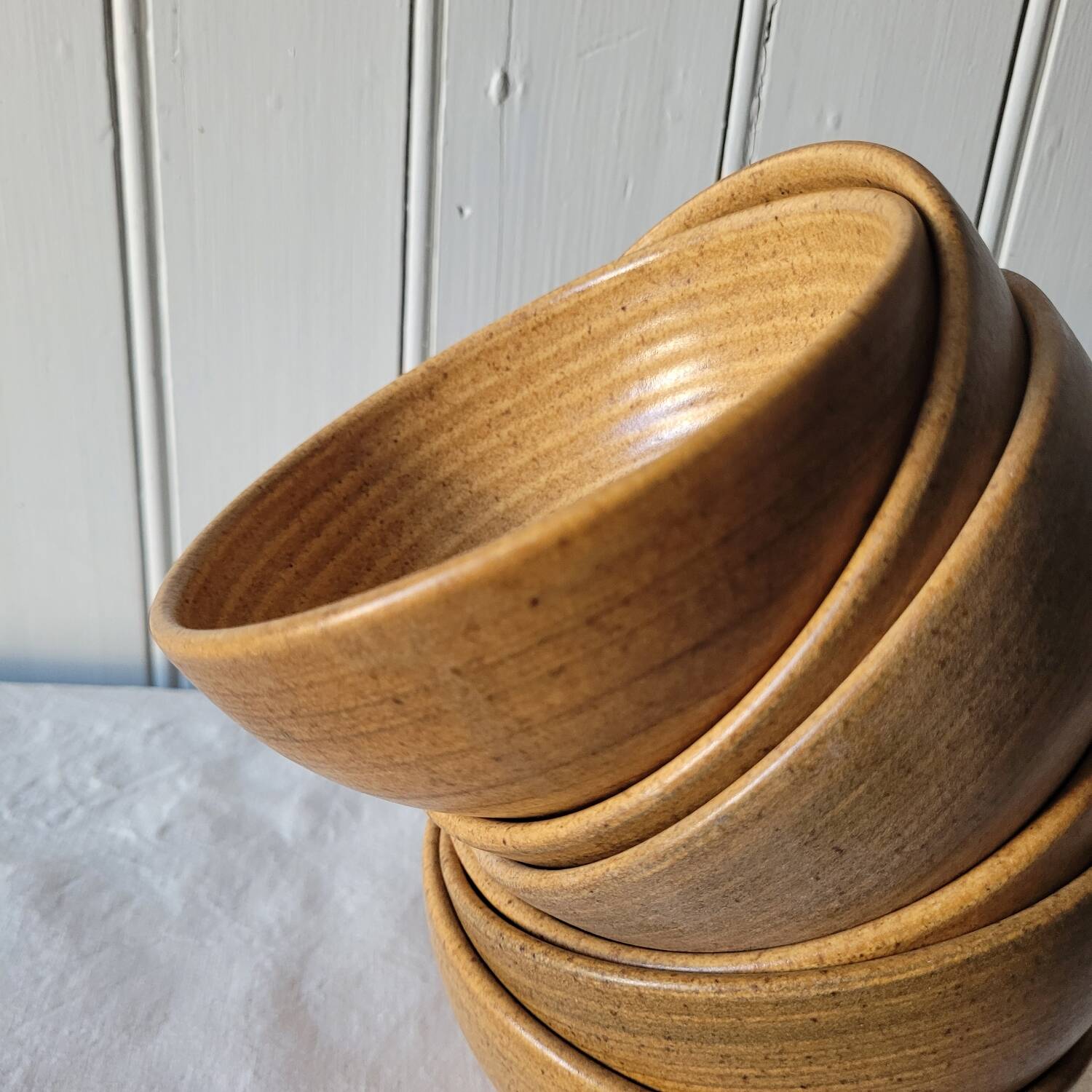 Set of 6 Hand Thrown Stoneware Bowls – Vintage 1970s – Rustic Minimalism