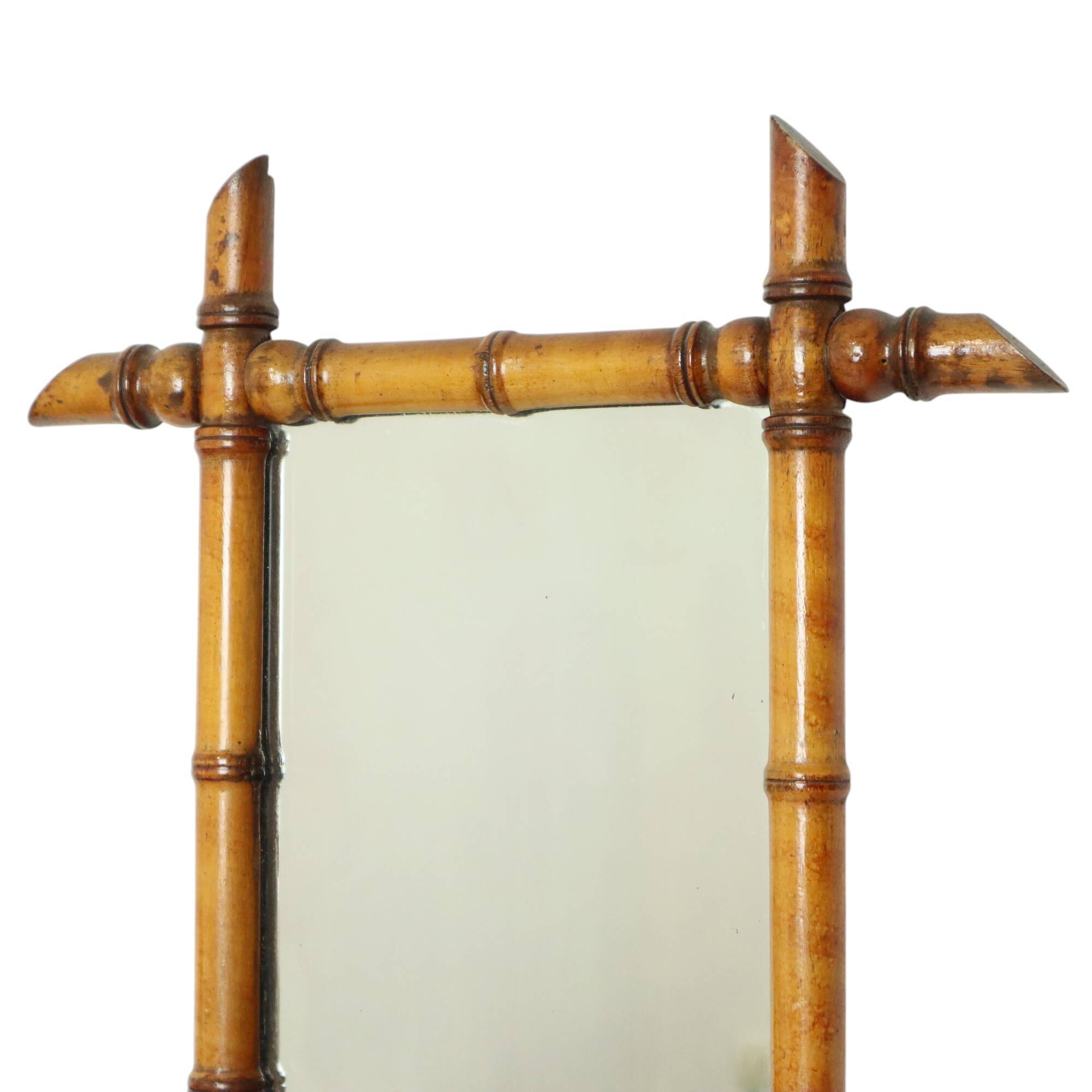 Antique Wooden Faux Bamboo Mirror France 45x39cm