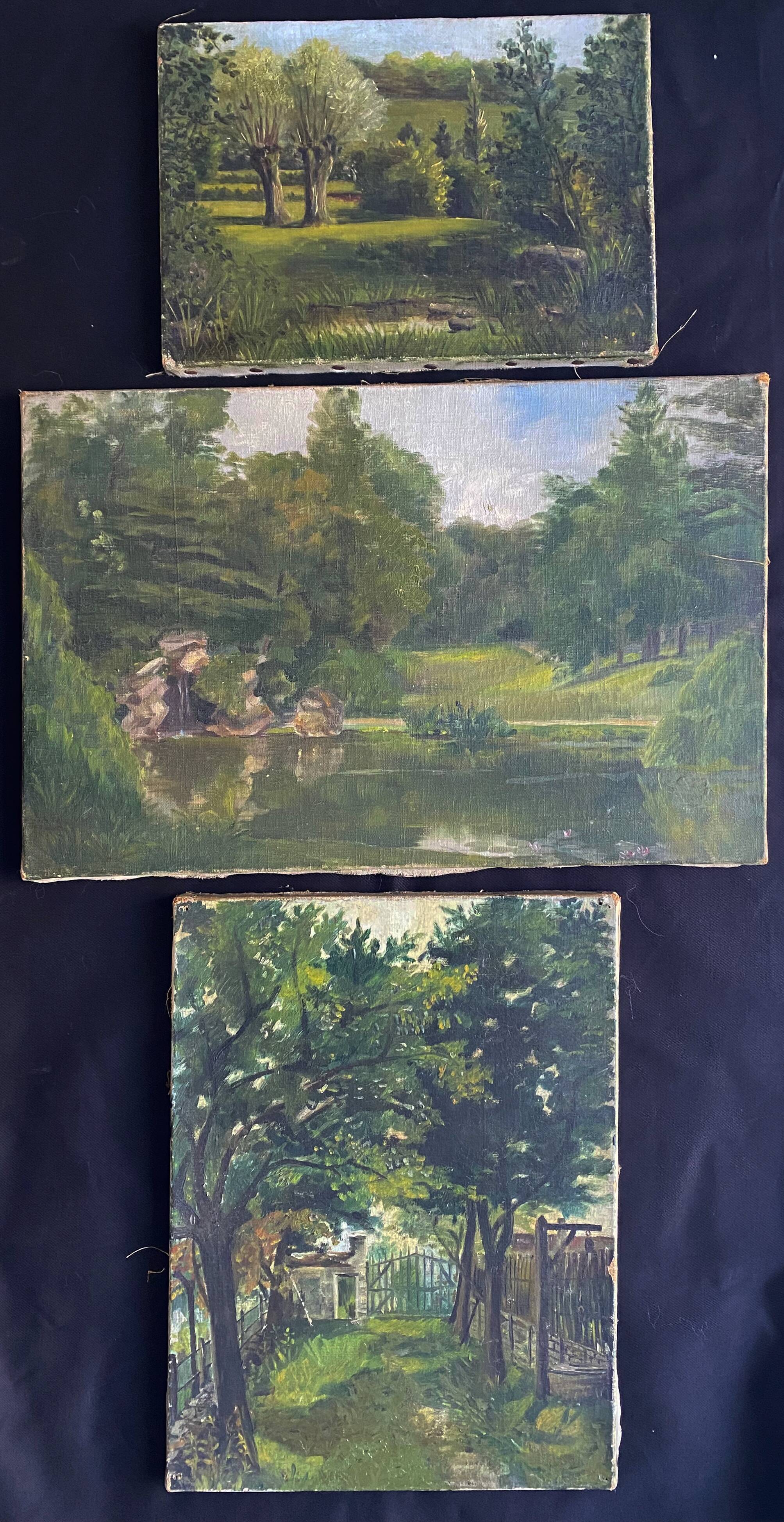 Paintings lot of 3 HST Landscapes Garden Pond early XX°