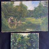 Paintings lot of 3 HST Landscapes Garden Pond early XX°