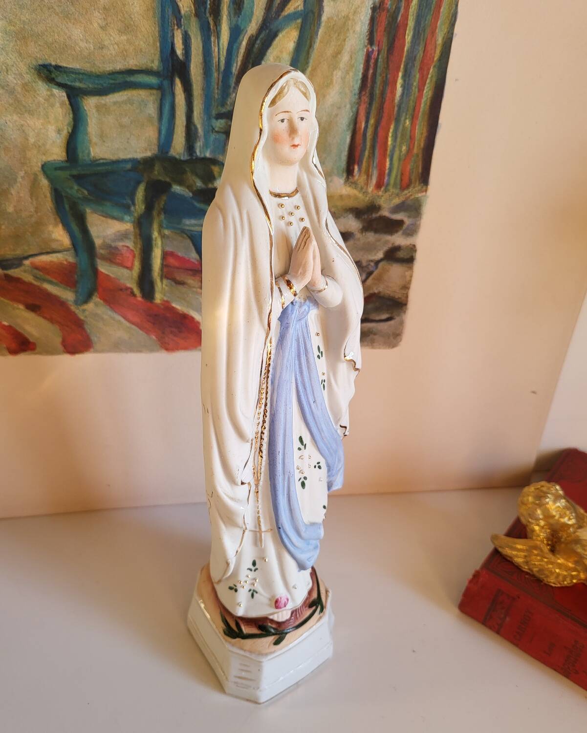 Religious Statuette of the Virgin Mary in Biscuit Porcelain