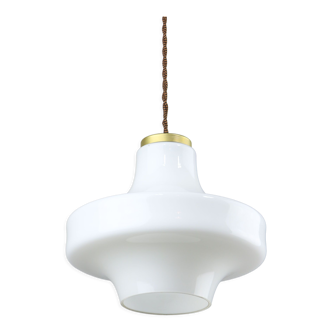 Mid-century white & brass pendant lamp