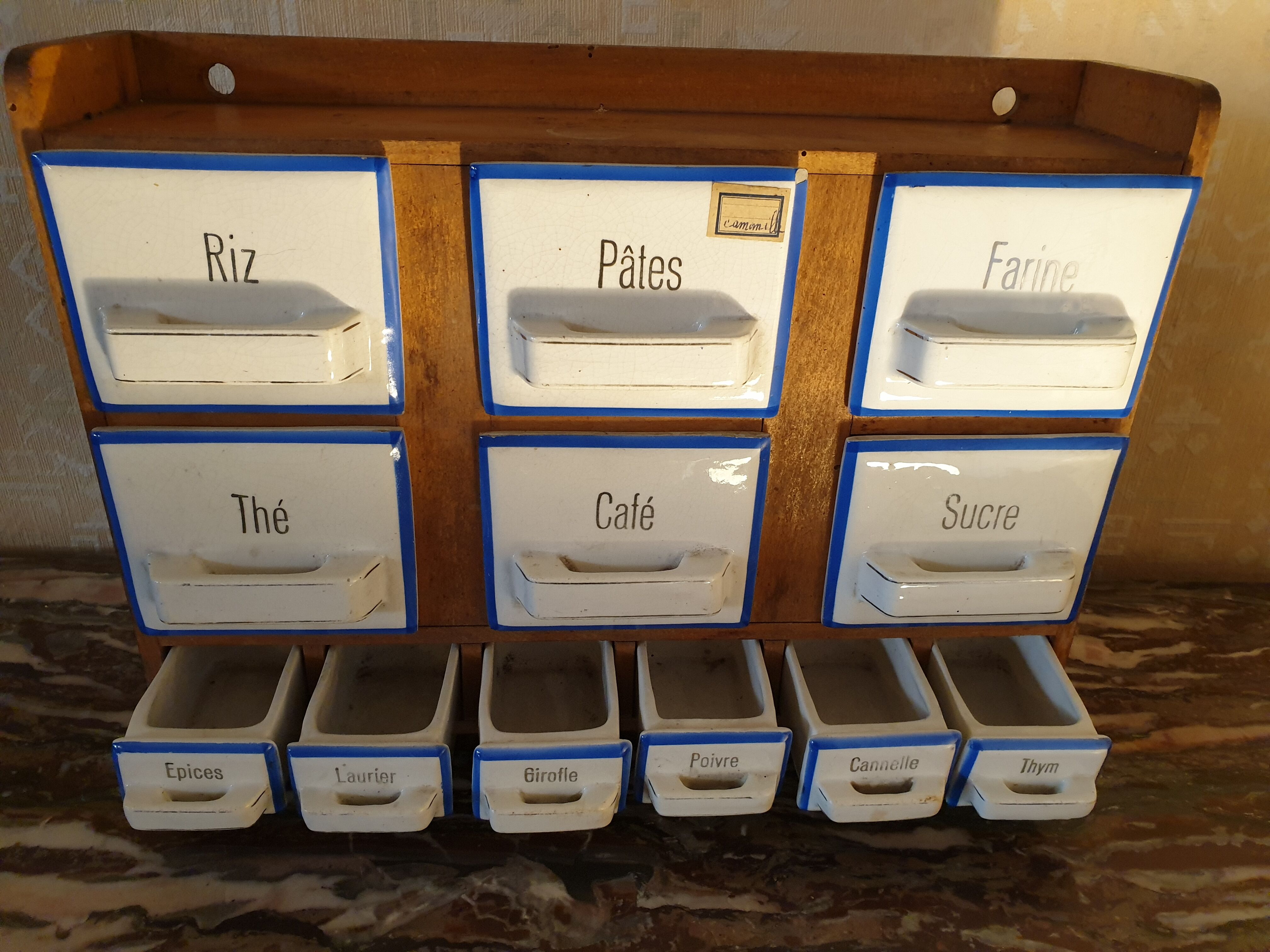 Ceramic and pine spice shelf