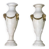 Pair of vases in white statuary marble, gilt bronze, circa 1900