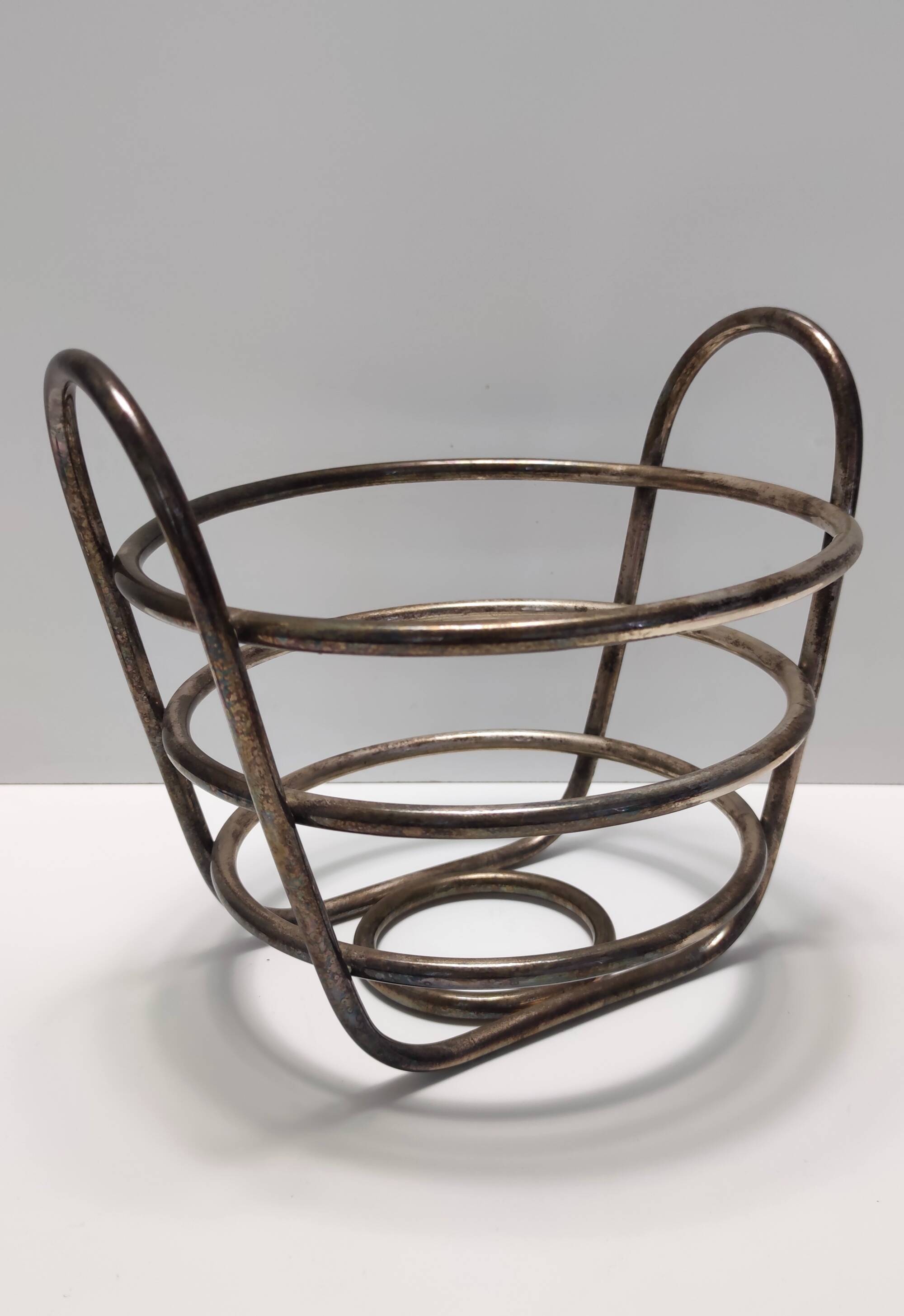 Postmodern Sheffield Plated Metal Fruit Basket by Lino Sabattini, Marked, Italy