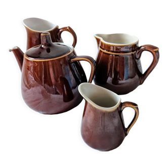 4 pieces mismatched set in brown earthenware 40s 50s vintage