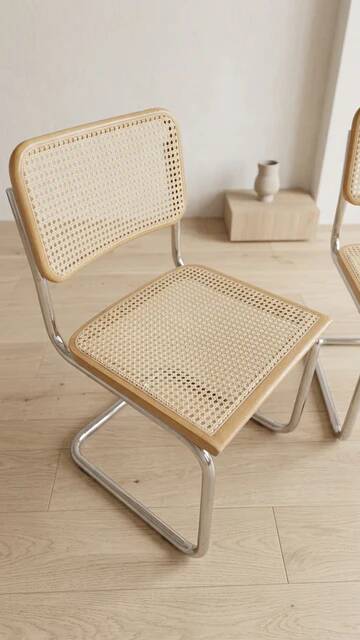 Paire de chaises Cesca, chaises de salle à manger en chrome et rotin Bauhaus par Marcel Breuer, moderne du milieu du siècle, 20e siècle