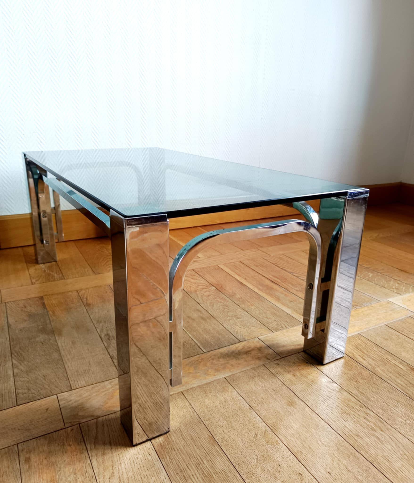 1970s chrome metal designer coffee table