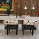 Set of Four Italian Chairs Edited by Saporiti. Jacquard Back and Leather Seat