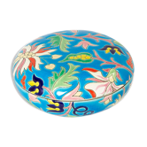 Large round box turquoise blue Art Deco Emaux de Longwy 1950
