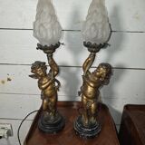 Pair of putti angel lamps from the 19th century.