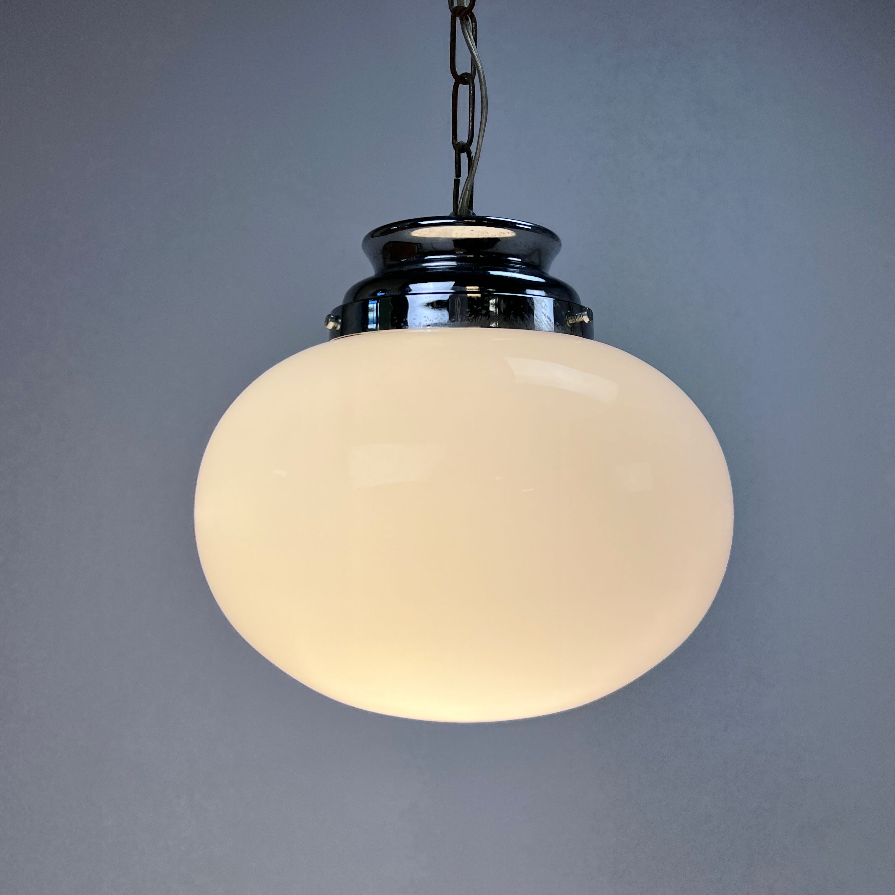 Mid century italian oval opaline glas pendant, 1960s