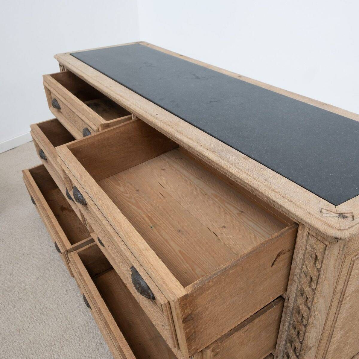 Trade cabinet with drawers in oak and blue stone – early 20th century