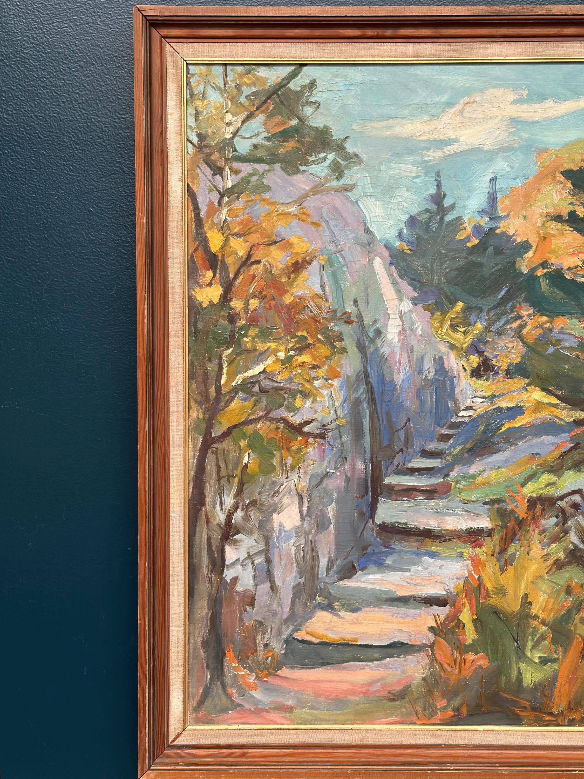 Huile sur toile suédoise du milieu du siècle – “Fjälltrappor” par Einar Johanssen