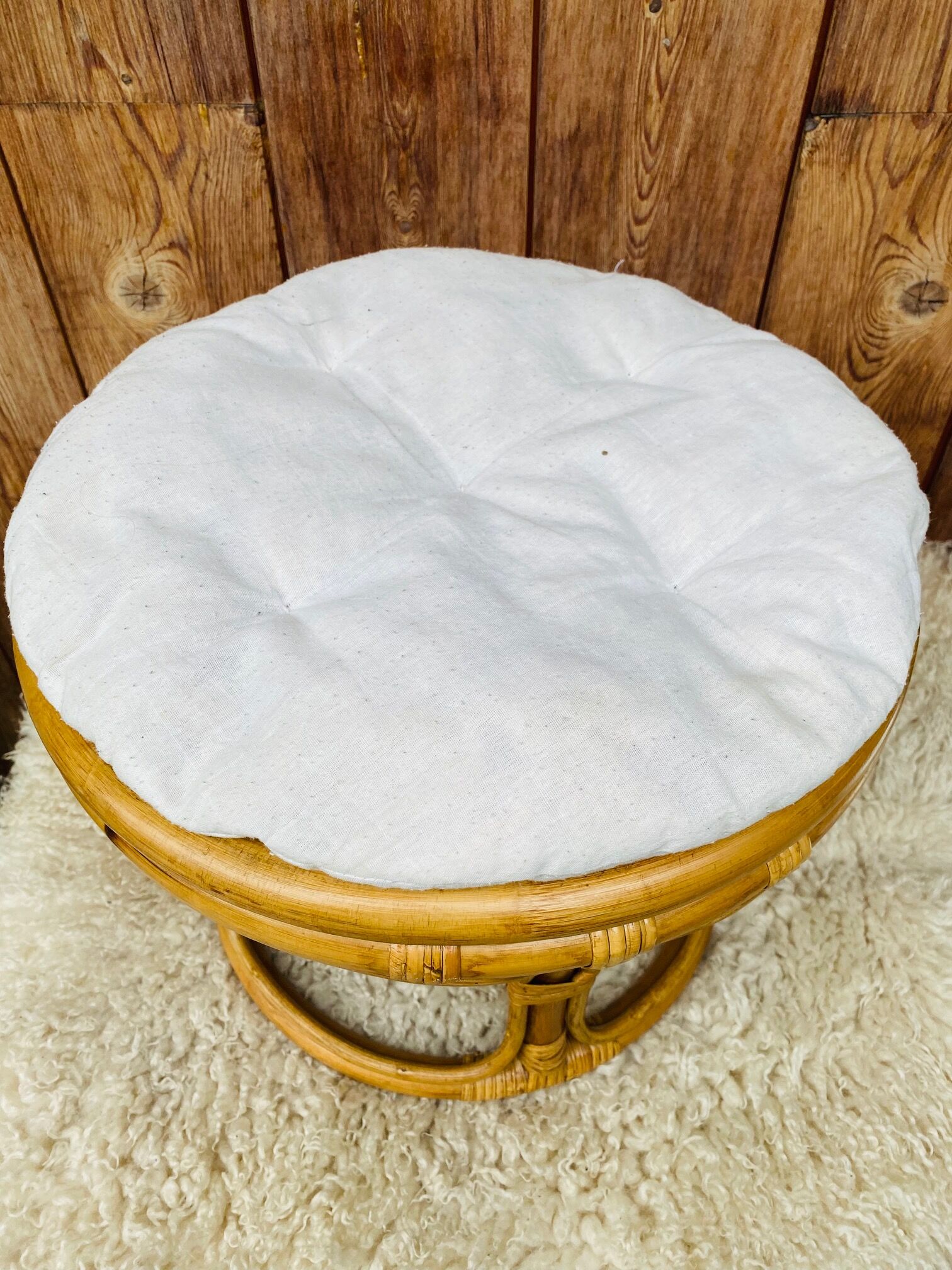 Pouf in rattan and bamboo natural color 70s.