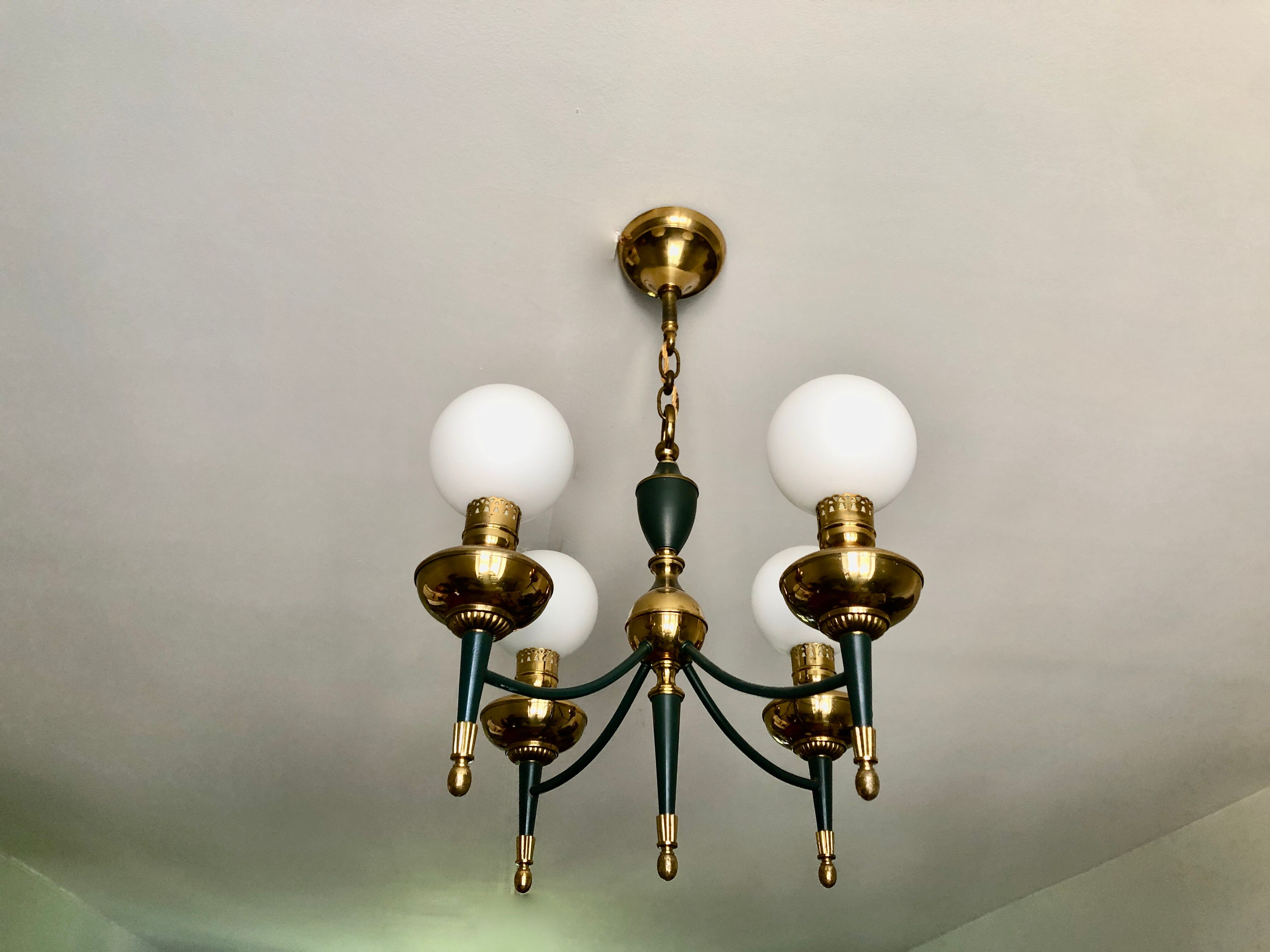 Green and gold directoire chandelier