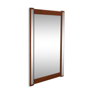 Teak mirror with silver-coloured accents
