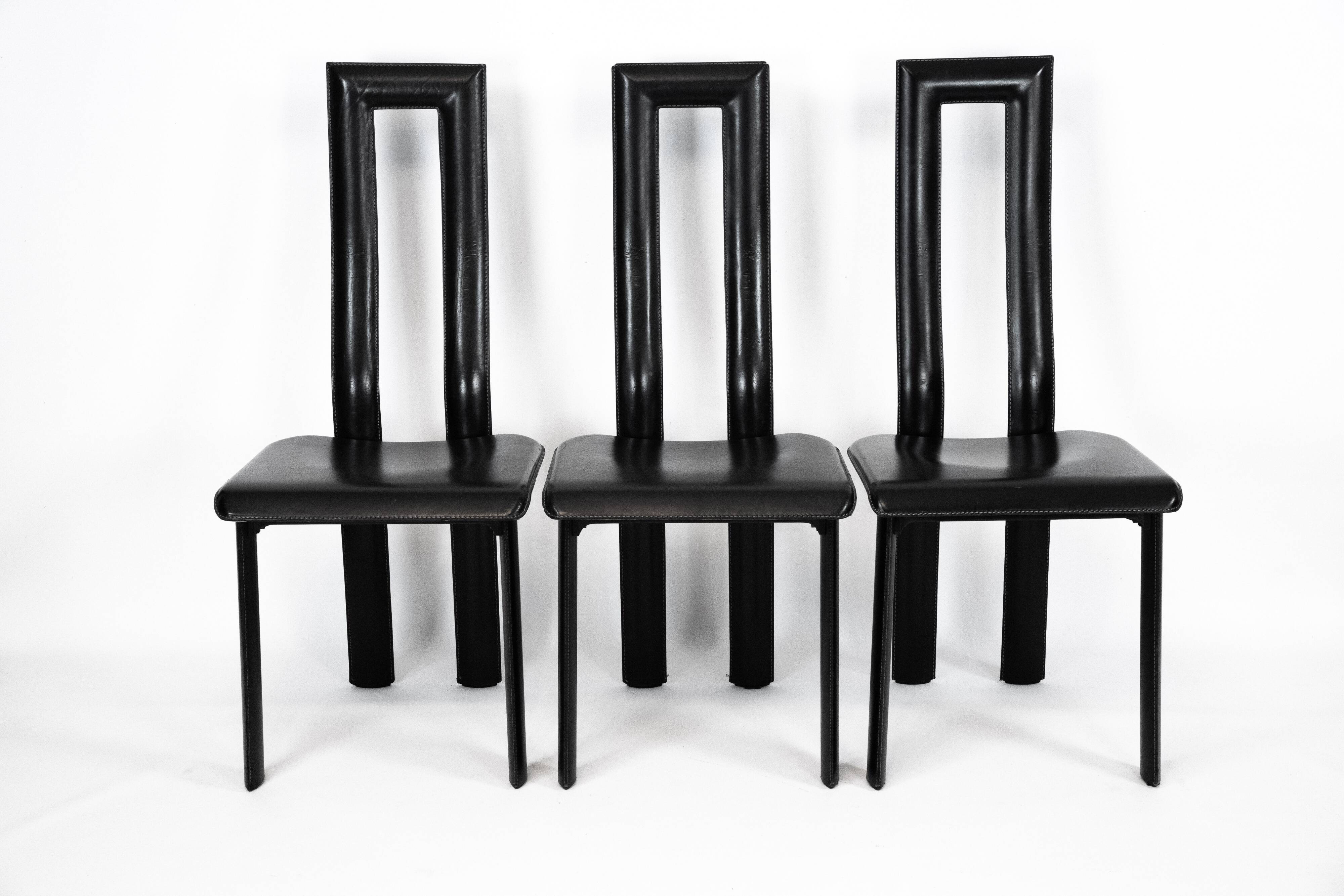 Postmodern Set of ten leather dining chairs by Antonello Mosca for Ycami. I