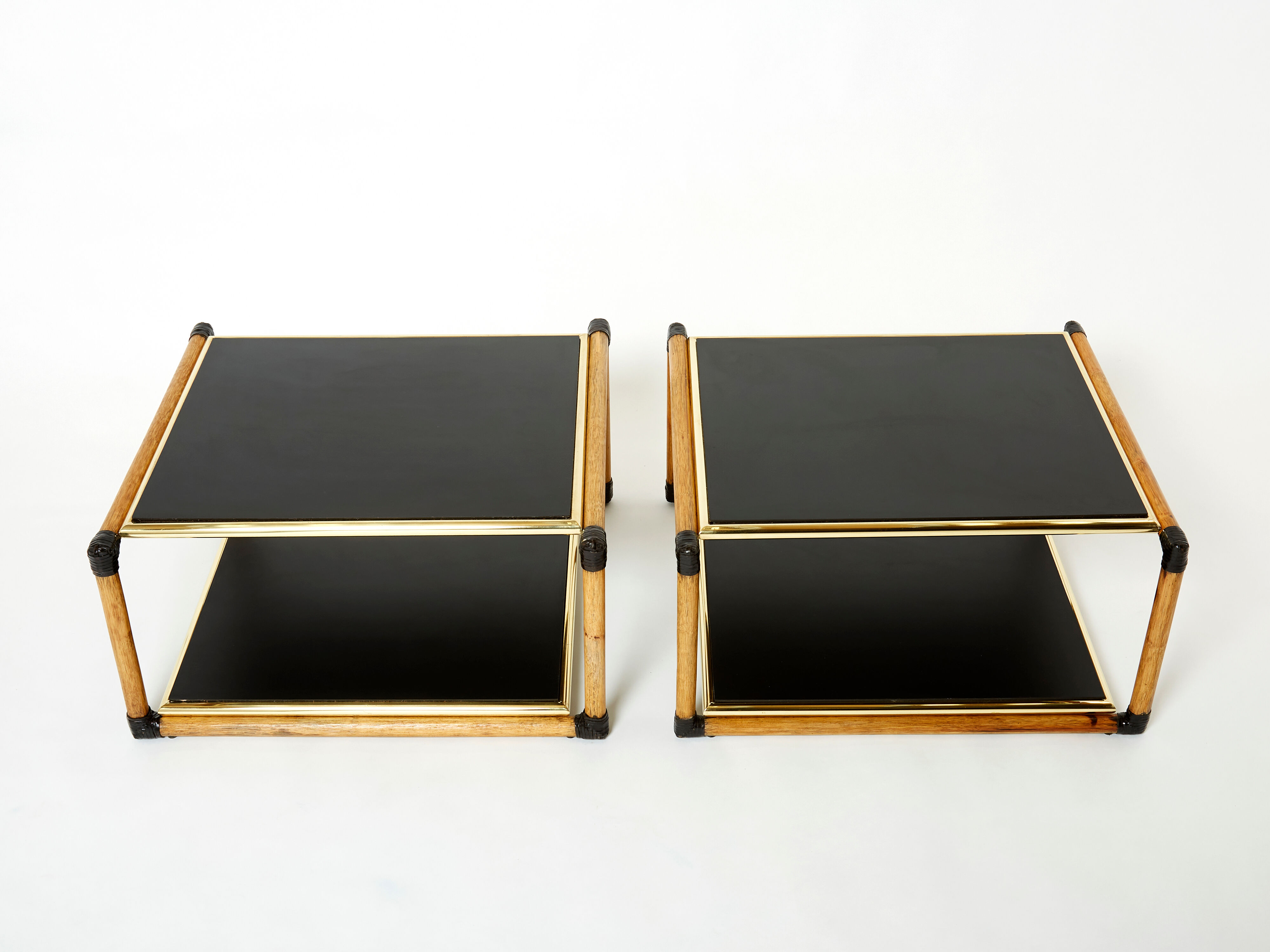 Pair of Italian coffee tables Alberto Smania bamboo brass 1970