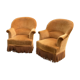 Paire de fauteuils crapaud jaune beige velours frange