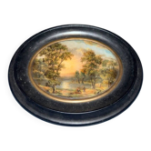Miniature on wood, landscape, romantic