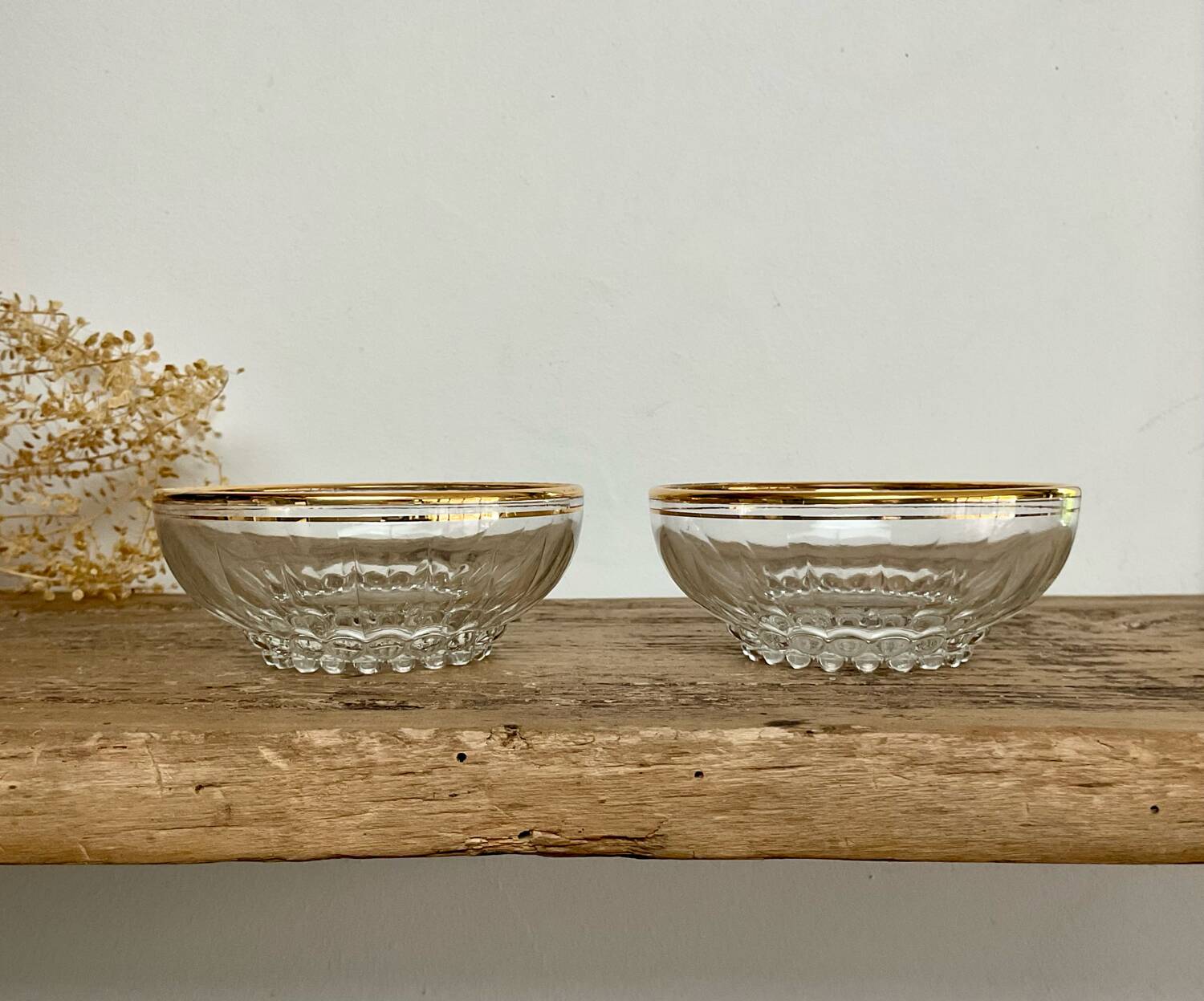 6 coupelles et le saladier verre vintage