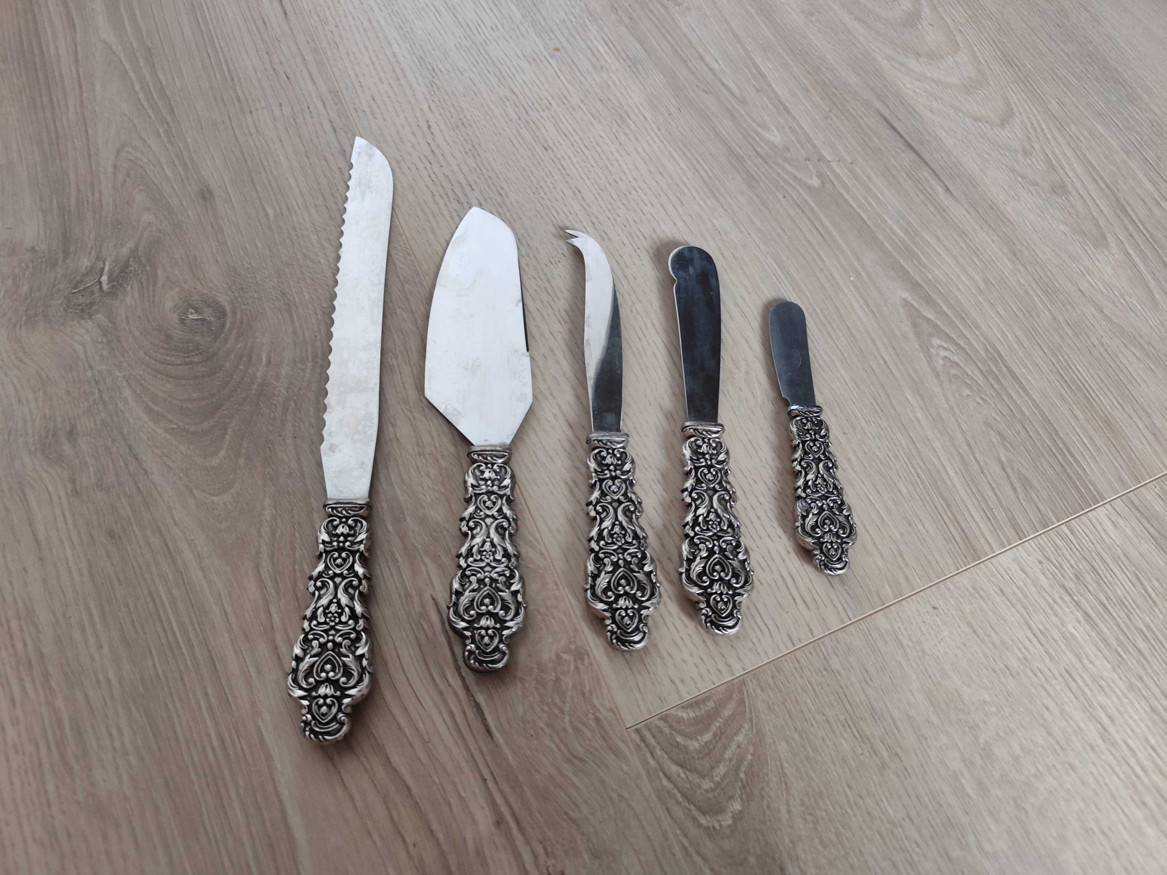 Set of 5 vintage silver-plated metal kitchen utensils