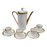White and gold porcelain coffee maker and cups